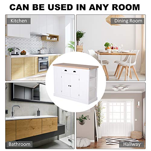 HOMCOM Fluted-Style Wooden Kitchen Island Storage Cabinet with Drawer, Open Shelving, and Interior Shelving, White