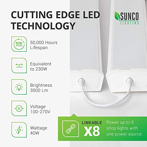 Sunco Lighting LED Wraparound Light Fixture 4FT, Garage Ceiling Lights for Workshop, Linkable, 300W Equivalent 40W, 3500 LM, 5000K Daylight, Integrated LED, Hardwired Surface Mount, ETL 8 Pack