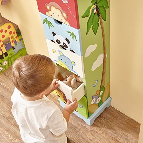 Fantasy Fields - Sunny Safari Animals Durable Wooden Hand Crafted Kids Storage Cabinet with 5 Drawers - Blue