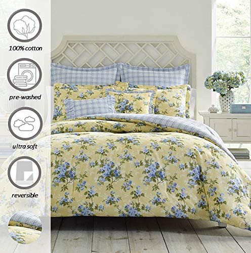 Laura Ashley Home | Cassidy Collection | 5pc Luxury Ultra Comforter, All Season Premium Bedding Set, Stylish Delicate Design for Home Décor, Twin, Soft Yellow