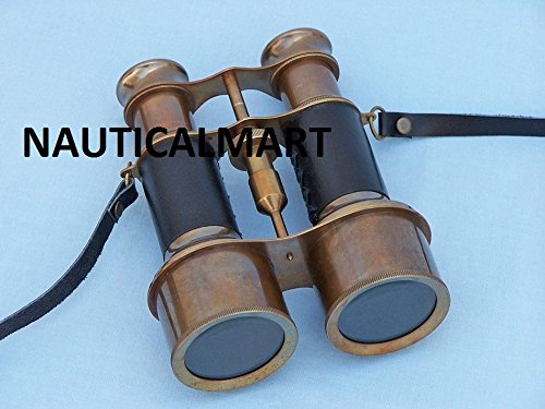 Commanders Antique Brass Binoculars with Leather and Leather Case 6"