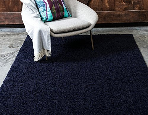 Unique Loom Serenity Solid Shag Collection Super Soft Micro Polyester Midnight Blue Area Rug (9' 0 x 12' 0)