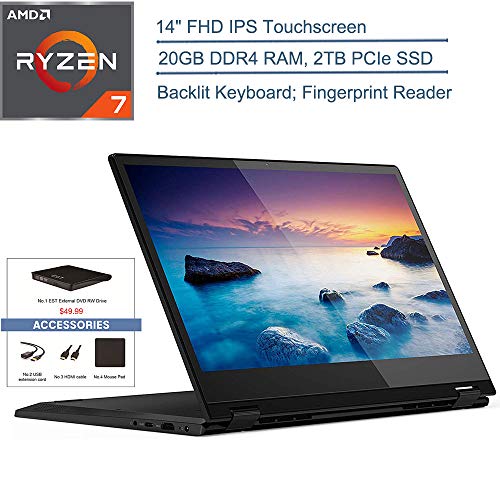 2020 Lenovo Flex 14 2-in-1 14” FHD Touchscreen Laptop Computer, 2TB PCIE SSD, Backlit Keyboard, Win-10, EST External DVD + Accessories