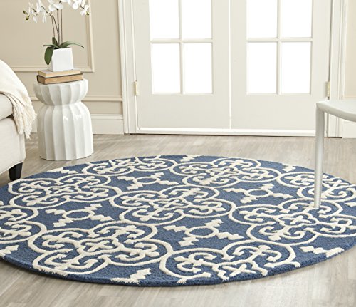 Safavieh Cambridge Collection CAM133G Handmade Moroccan Wool Area Rug, 8' Round, Navy/Ivory