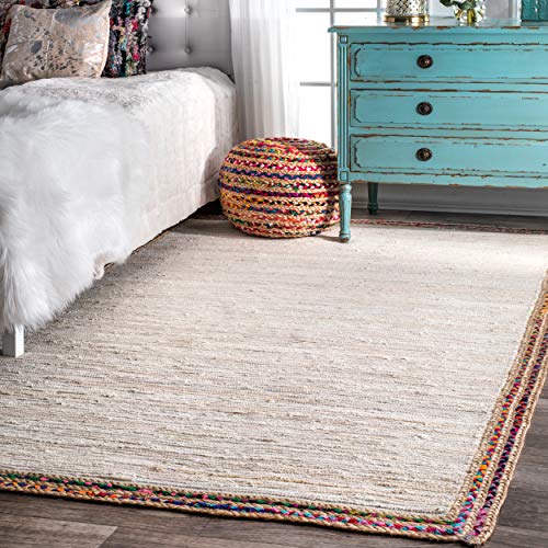 nuLOOM Elena Braided Border Jute Rug, 7' 6" x 9' 6", Ivory