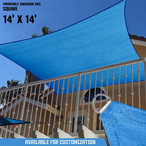 TANG Sunshades Depot Blue 14' x 14' Sun Shade Sail Permeable Canopy Cover Customize Commercial Standard 180 GSM HDPE