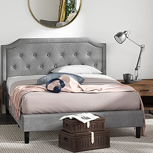 ZINUS Kellen Upholstered Scalloped Platform Bed Frame / Mattress Foundation / Wood Slat Support / No Box Spring Needed / Easy Assembly, King