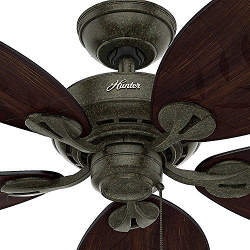 Hunter Fan Company Bayview 54-Inch ETL Damp Listed Ceiling Fan with Five White Wicker/White Palm Leaf Plastic Blades