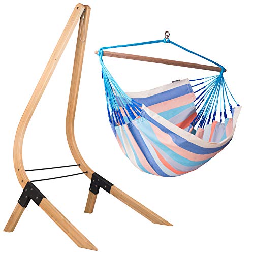 LA SIESTA Domingo Dolphin - Weather-Resistant Outdoor Kingsize Hammock Chair with FSC Certified Spruce Stand