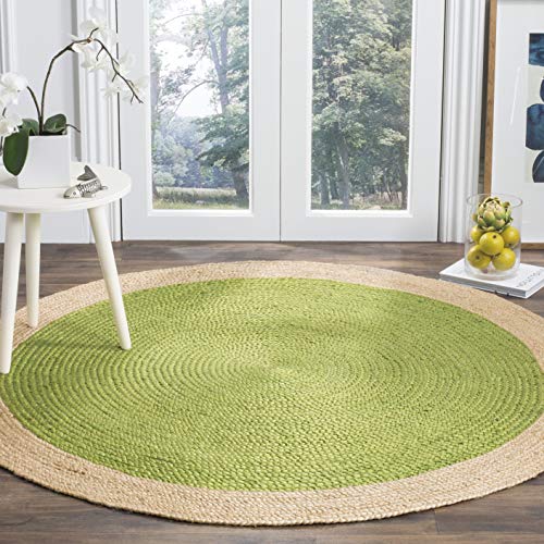 Safavieh Natural Fiber Round Collection NF801G Handmade Boho Braided Jute Area Rug, 9' x 9' Round, Green