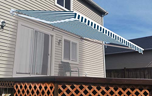 ALEKO Manual Retractable Patio Awning, 6.5x5 Ft Exterior Sunshade Outdoor Canopy – Multi-Striped Green