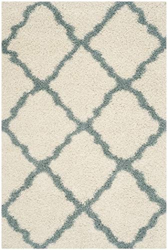 SAFAVIEH Dallas Shag Collection SGD257J Trellis Non-Shedding Living Room Bedroom Dining Room Entryway Plush 1.5-inch Thick Area Rug, 6' x 9', Ivory / Light Blue