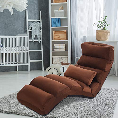 Giantex Folding Lazy Sofa Chair Stylish Sofa Couch Beds Lounge Chair W/Pillow (Coffee)