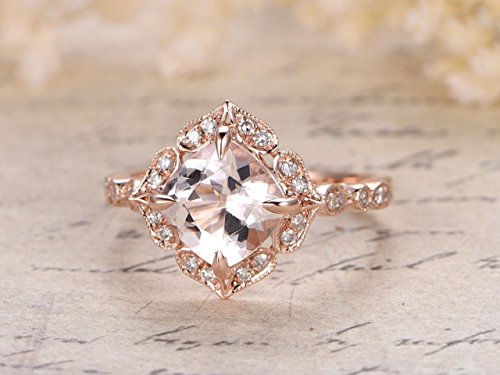 1.25 Carat Antique Design Round cut Morganite and Diamond Engagement Ring for Women In Rose Gold