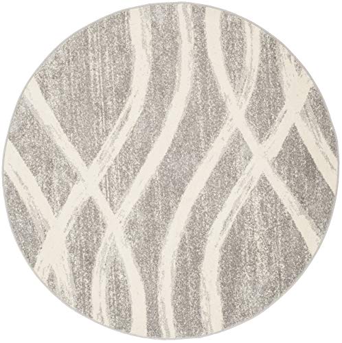 SAFAVIEH Adirondack Collection ADR125B Modern Wave Distressed Non-Shedding Living Room Bedroom Area Rug, 8' x 8' Round, Grey / Cream