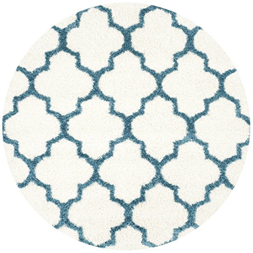 SAFAVIEH Kids Shag Collection SGK569C Moroccan Trellis Non-Shedding Living Room Bedroom Dining Room Entryway Plush 2-inch Thick Area Rug, 6'7" x 6'7" Round, Ivory / Blue