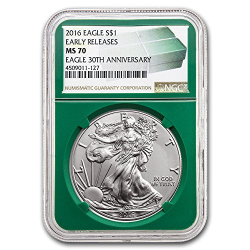 2016 Silver American Eagle MS-70 NGC (ER, Green Holder) 1 OZ MS-70 NGC