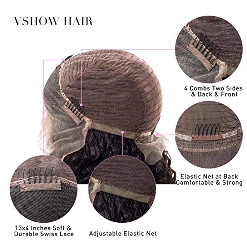 13x4 150% Density Deep Wave Lace Front Wigs Human Hair Pre Plucked Curly Lace Front Wigs Wet and Wavy Virgin Vshow Hair with Baby Hair 22 Inches for Black Women Natural Color