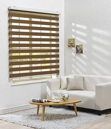 Foiresoft Custom Cut to Size, Basic, Caramel, W 79 x H 64 inch Zebra Roller Blinds, Dual Layer Shades, Sheer or Privacy Light Control, Day and Night Window Drapes, 10 to 110 inch Wide