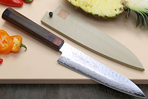 Yoshihiro VG-10 46 Layers Hammered Damascus Gyuto Japanese Chefs Knife (Octagonal Shitan Rosewood Handle) (9.5'' (240mm))