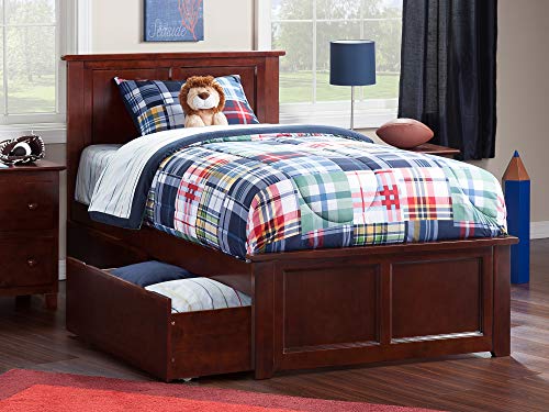 Atlantic Furniture Madison Platform Matching Foot Board and 2 Urban Bed Drawers, Twin XL, Walnut