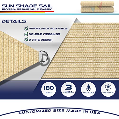 Windscreen4less Sun Shade Sail for Outdoor Patio Backyard UV Block Awning with Steel D-Rings 17ft x 17ft Sand Square - Custom Size