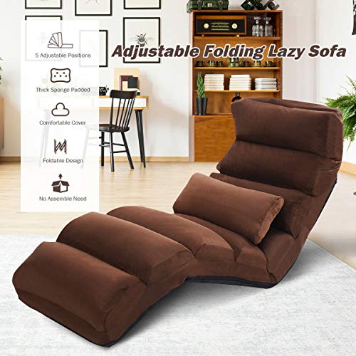 Giantex Folding Lazy Sofa Chair Stylish Sofa Couch Beds Lounge Chair W/Pillow (Coffee)