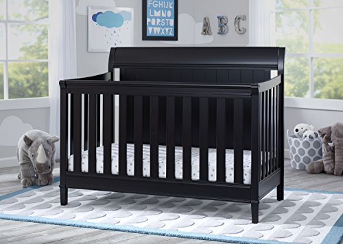 Delta Children New Haven 4-in-1 Convertible Crib, Charcoal Grey with Twinkle Stars Crib & Toddler Mattress