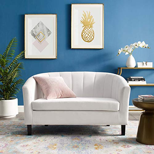 Modway Prospect Channel Tufted Upholstered Velvet Loveseat, White