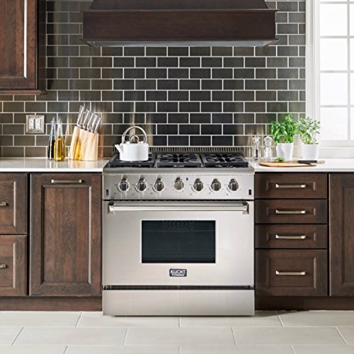 Kucht KRG3618U/LP-B Professional 36" 5.2 cu. ft. Propane Gas Range with Sealed Burners and Convection Oven, Stainless-Steel, Royal Blue