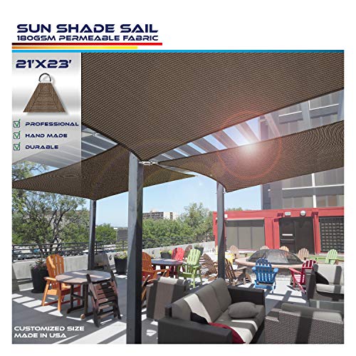 Windscreen4less Sun Shade Sail for Outdoor Patio Backyard UV Block Awning with Steel D-Rings 21ft x 23ft Brown Coffee Rectangle - Custom Size