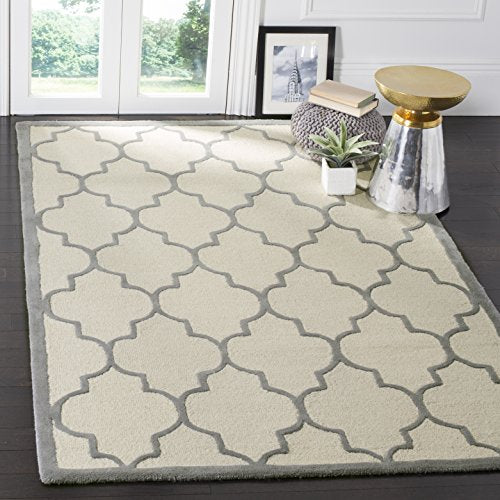 Safavieh Cambridge Collection CAM134Y Handmade Moroccan Wool Area Rug, 9' x 12', Ivory/Silver