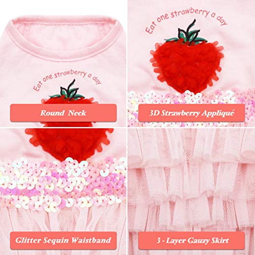 KYEESE Dog Dresses Strawberry Tiered Ruffle Dogs Dresses Pink with Sequins Cat Dress Puppy Dress