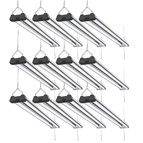 Sunco Lighting 12 Pack Industrial LED Shop Light, 4 FT, Linkable Integrated Fixture, 40W=260W, 5000K Daylight, 4000 LM, Surface + Suspension Mount, Pull Chain, Utility Light, Garage- Energy Star