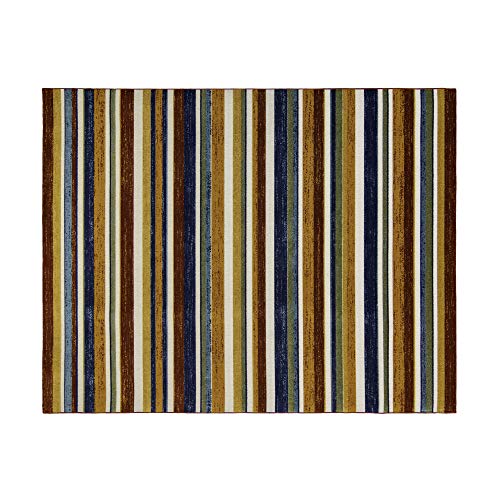 Gertmenian Indoor Outdoor Rug Outside Patio Textural Carpet, 8x10 Large, Stripes Rainbow Orange Red