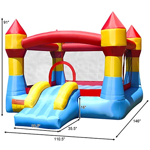 Costzon Inflatable Bounce House Castle Jumper Slide Mesh Walls Kids Party Jump Bouncer House with Net Carry Bag Without Blower