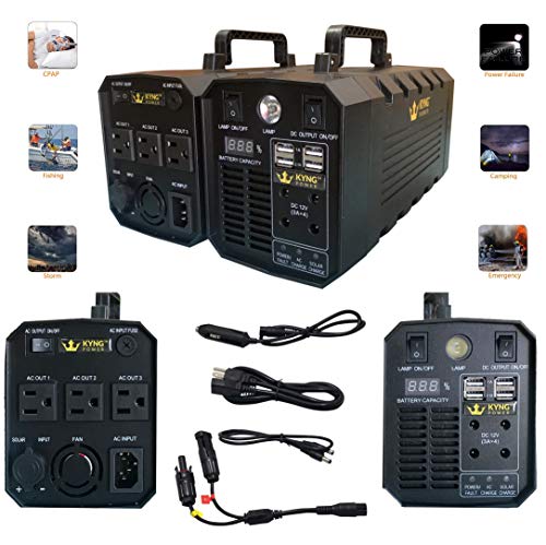 Kyng 500W Portable Power Station Solar Generator Lithium Battery 110V/500W Pure Sine Wave AC-DC-Solar Charge, USB, LED Light, 12V Car, Emergency Power, Camping 288wh