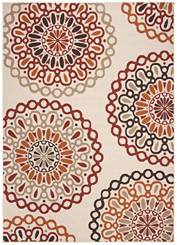 SAFAVIEH Veranda Collection VER092 Boho Floral Indoor/ Outdoor Non-Shedding Easy Cleaning Patio Backyard Porch Deck Mudroom Area Rug, 6'7" x 9'6", Cream / Red