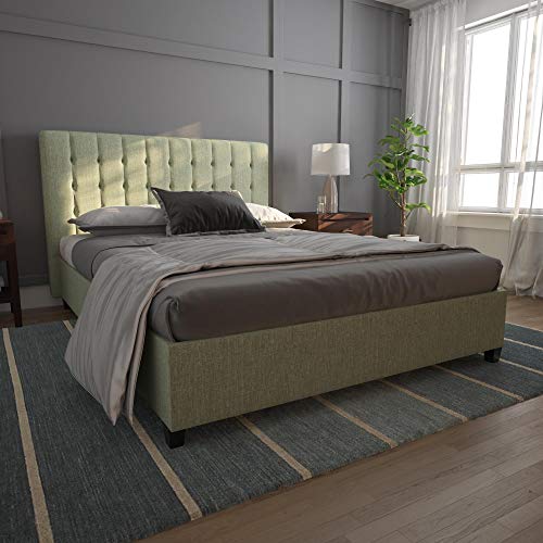 DHP Emily, Light Green Linen, Full Frame Upholstered Beds,