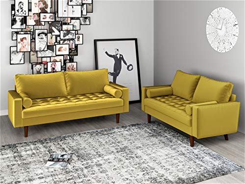 Container Furniture Direct S5459 Mid Century Modern Velvet Upholstered Tufted Living Room Sofa, 69.68" Goldenrod