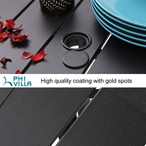 PHI VILLA Outdoor Patio Dining Set of 7 with Metal 60"x38" Rectangular Dining Table and Bistro Chairs - Black