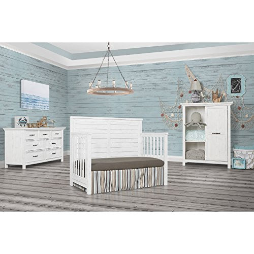 Evolur Belmar Flat 5 in 1 Convertible Crib, Weathered White