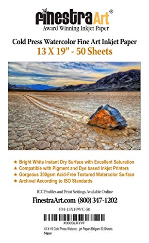 13" X 19" Cold Press Watercolor Fine Art Inkjet Paper - 50 Sheets