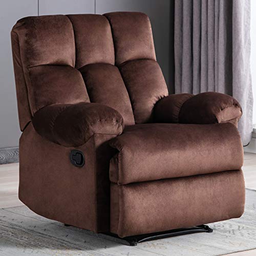 Bonzy Home Overstuffed Fabric Recliner Chair Heavy Duty Manual Recliner Home Theater Seating  Dark Brown