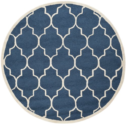 Safavieh Cambridge Collection CAM134G Handmade Moroccan Wool Area Rug, 10' x 10' Round, Navy/Ivory