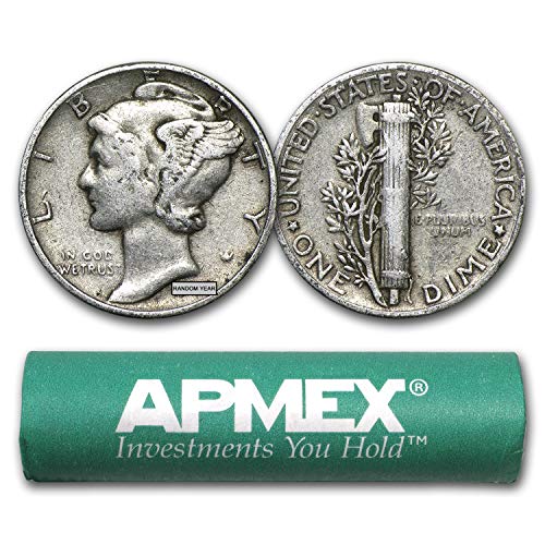 1916-1945 90% Silver Mercury Dime 50-Coin Roll Avg Circ Dime Very Good