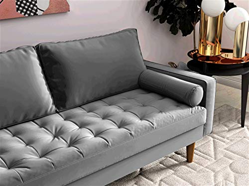 Container Furniture Direct S5457 Mid Century Modern Velvet Upholstered Tufted Living Room Sofa, 69.68", Grey