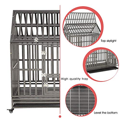 SMONTER 48" Heavy Duty Strong Metal Dog Cage House Shape Pet Kennel Crate Playpen with Wheels,I Shape …