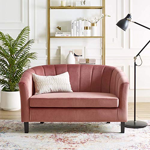 Modway Prospect Channel Tufted Upholstered Velvet Loveseat, Dusty Rose