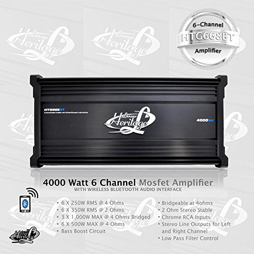 Lanzar Amplifier Car Audio, 4,000 Watt, 6 Channel, 2 Ohm, Bridgeable 4 Ohm, MOSFET, RCA Input, Bass Boost, Mobile Audio, Amplifier for Car Speakers, Car Electronics, Wireless Bluetooth